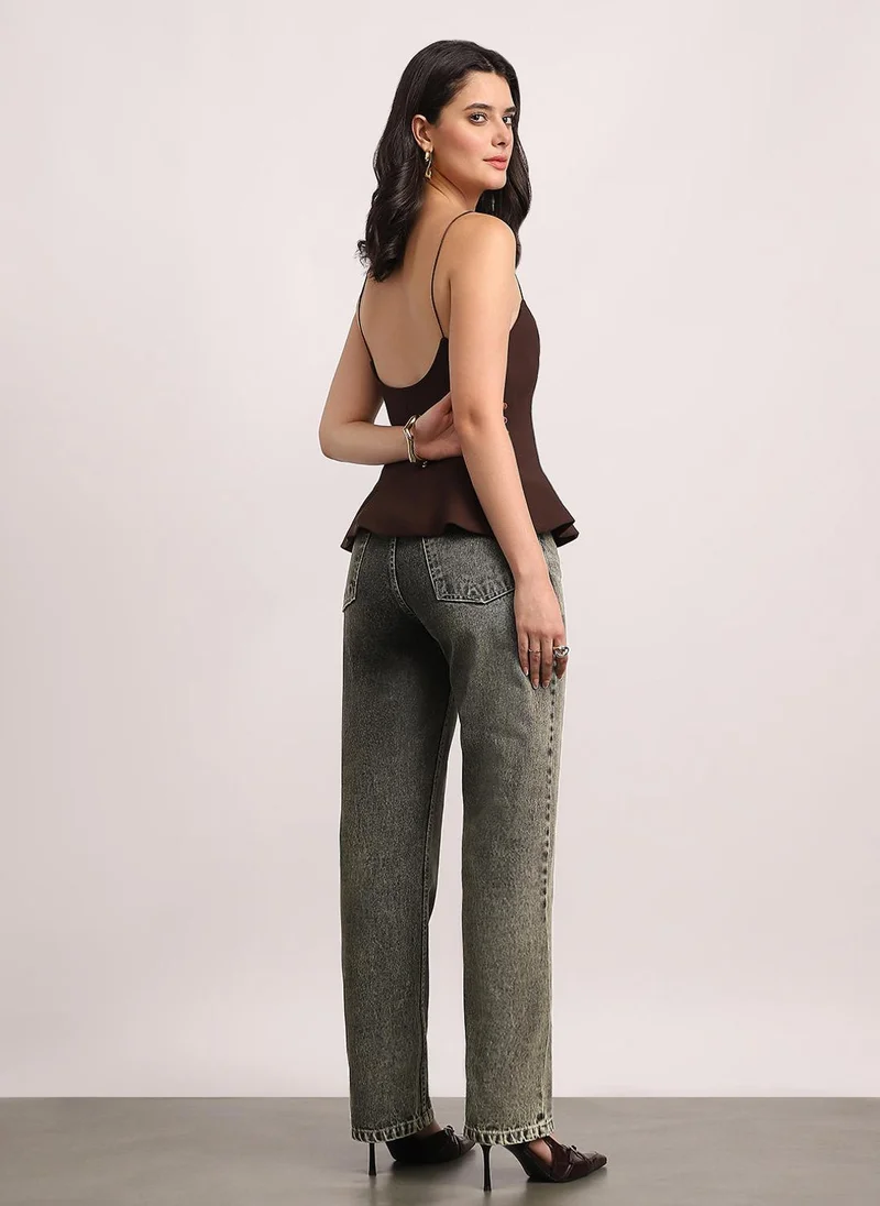 Urbano Fashion  Urbano Fashion Women's Ice Grey High Rise Straight Fit Washed Jeans Non-Stretchable for Women | Best Price UAE